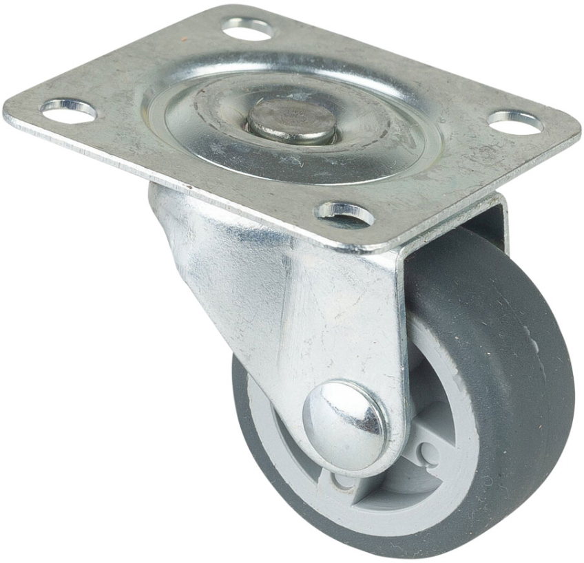 Lenkrolle Stahlblech Radø 30x14mm, Gummi Platte=40x40mm - Transportrollen