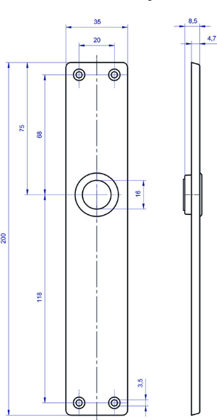 MEGA Langschilder 35.440, ungelocht 200/35/4mm, 16mm, Zink matt vernickelt - Tür- und Sichtbeschläge