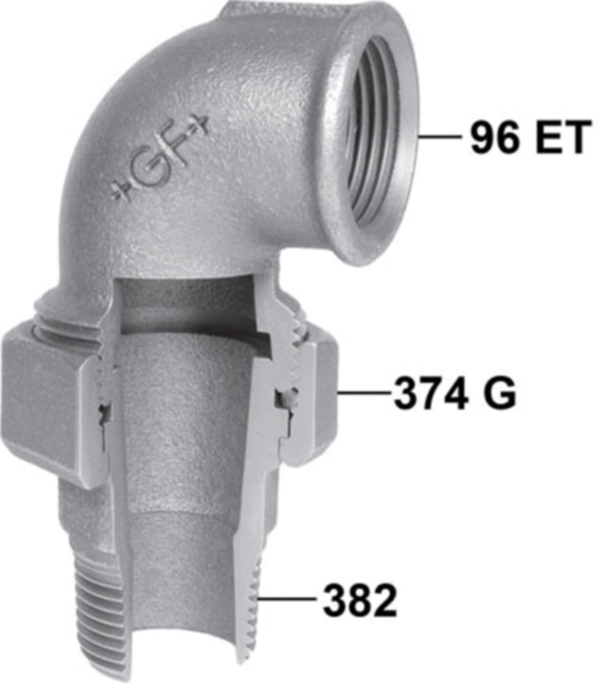 Winkelverschr. 98 S 11/2" m/Kegeld. 770 098 108 - GF schw. Tempergussfittings
