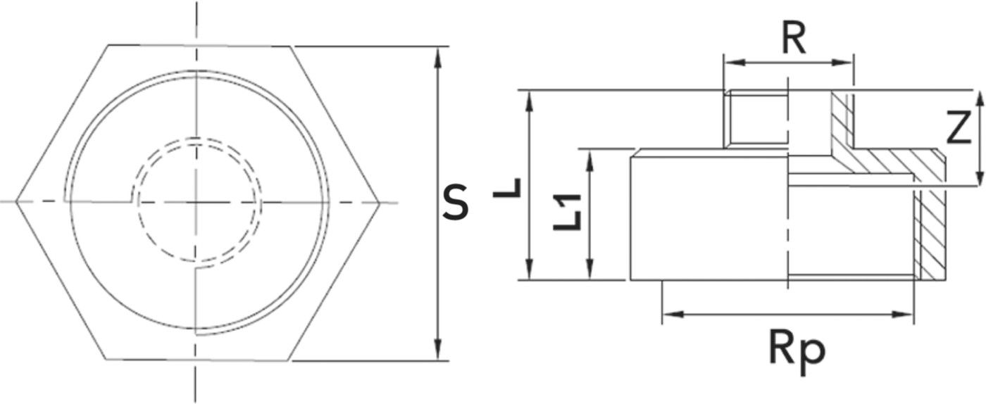 Inox-Reduzierstück 1/2"- 3/8" 1246 - Rostfreie Gewindefittings