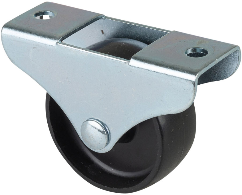Bockrolle Stahlblech,  Radø 35x18mm, Kunststoff Platte= 50x25mm - Transportrollen