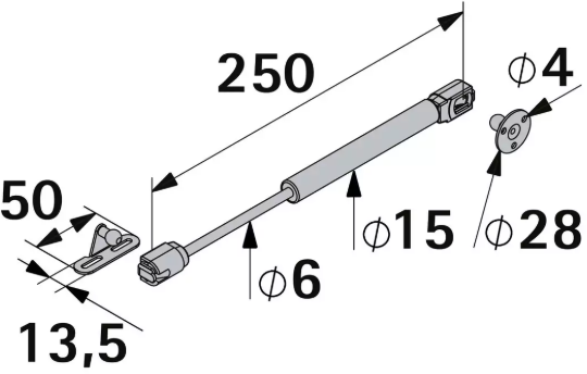 Hettich Klappenstütze vernickelt, mit Gasdruckfeder 100N, 272mm - Diverse Möbelbeschläge und Zubehör