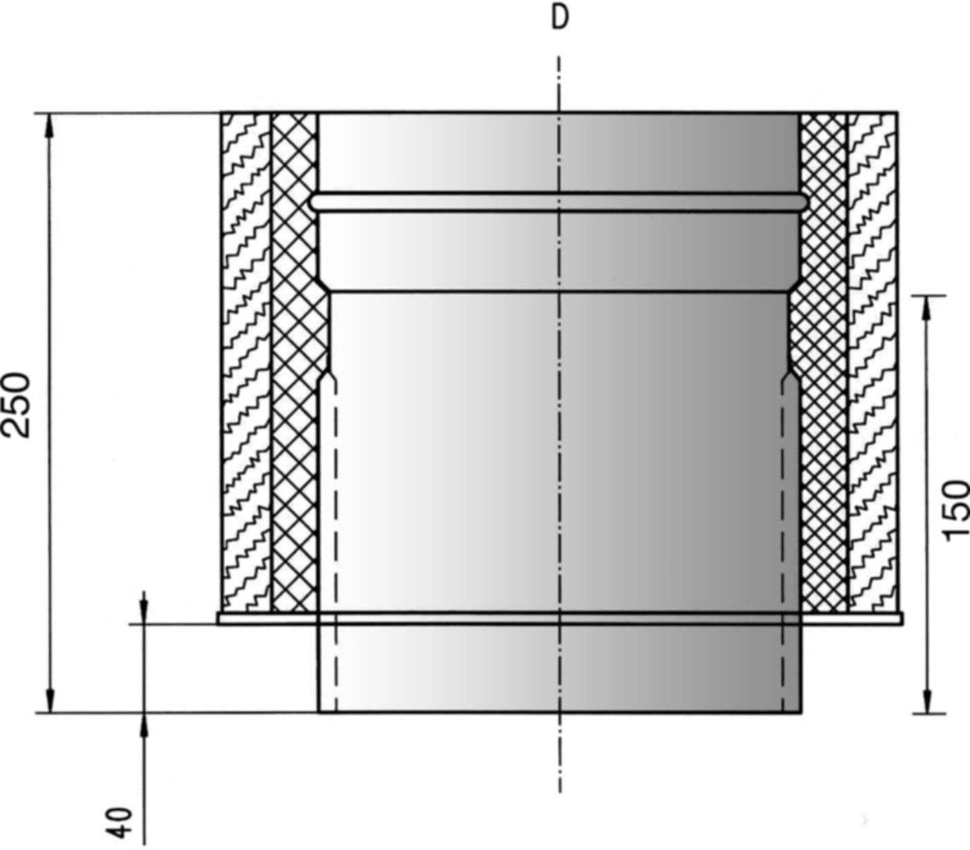 Alkon Anfänger Doppelfutterr. d 100 mm 6KA083100 mit Isolation 30 mm - Kaminsystem V4A einwandig