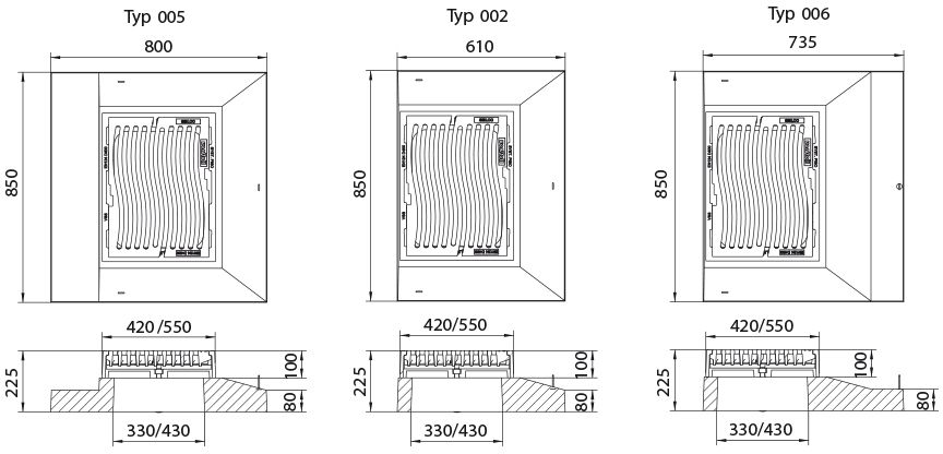 Fig. 2943 002 10 Guss D400 SIBLOC-PISO, flach, mit Betonsockel - Einlaufroste von Roll