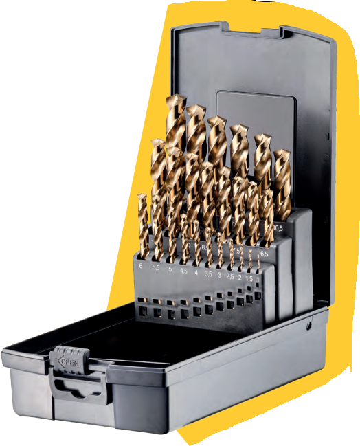 FORTEC Spiralbohrer Satz DIN 338, 19-tlg. Ø1.0-10.0 x 0.5mm, HSSE-Co5, Typ VA - Bohren