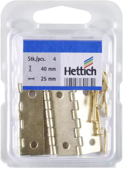 Hettich Scharnier vermessingt, 40 x 25 x 1mm, à 2 Stk - Diverse Möbelbeschläge und Zubehör