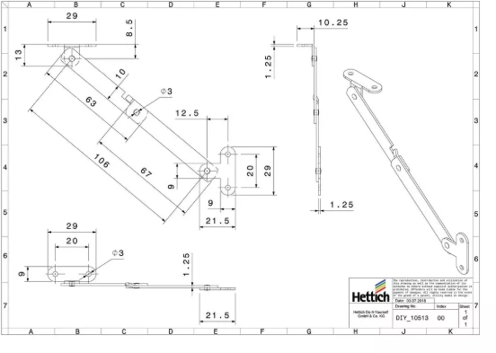 Hettich Mini-Klappenhalter vernickelt, 106mm - Diverse Möbelbeschläge und Zubehör