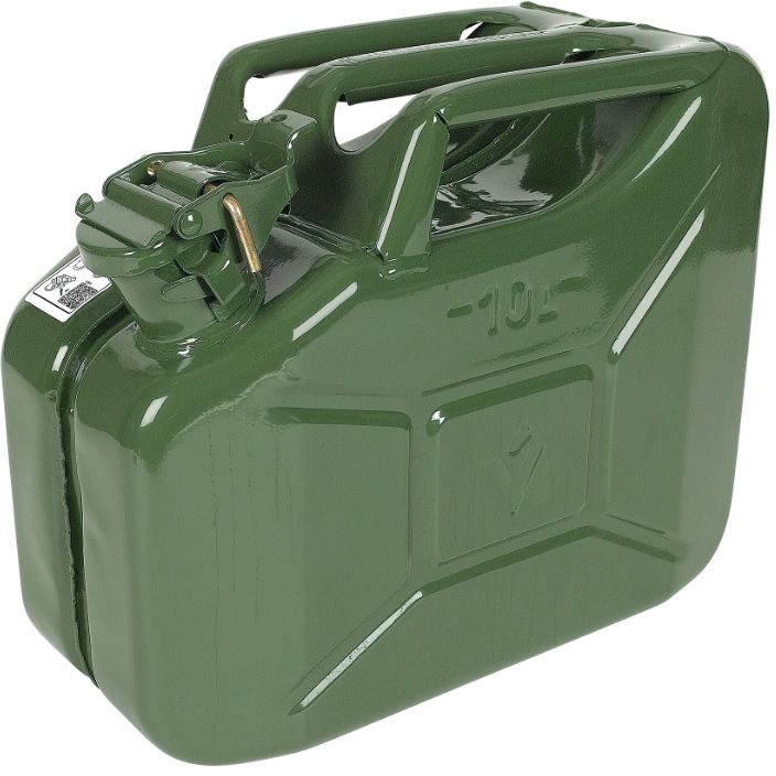 Benzinkanister, Armee-Modell 10L, Stahlblech, grün lackiert - Reinigung