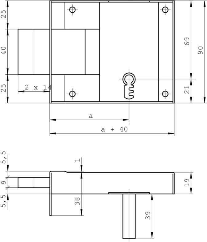SCHÄNIS Kellertürschloss 2301 BB 55, links/rechts, verzinkt - Türschlösser und Zubehör