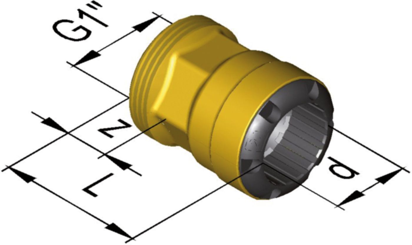 Übergang mit AG flachdichtend d 22 mm - 1" 9820S.2211 - SudoFIT-Formstücke