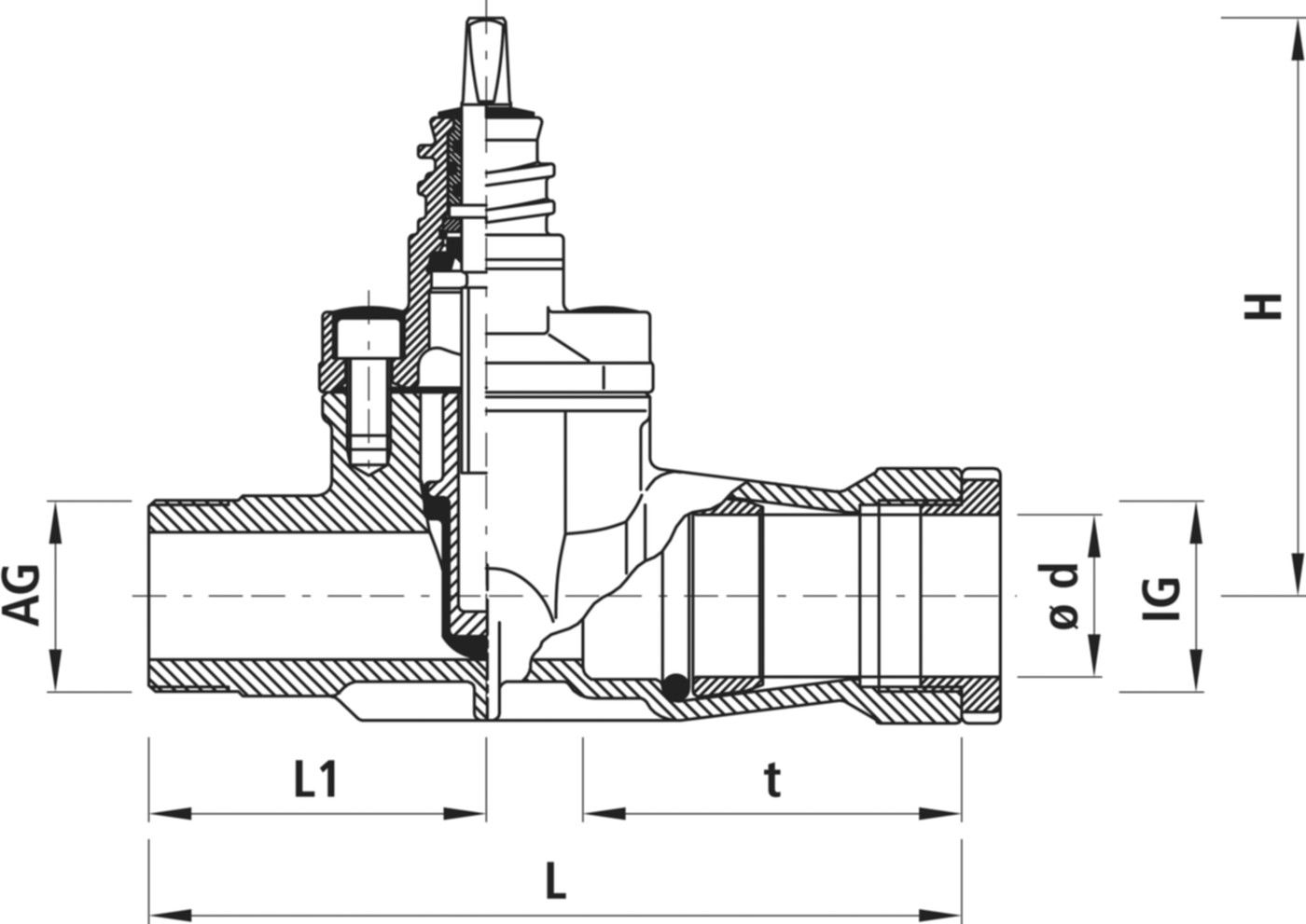 Schieber mit PE-Steckmuffe + IG/AG 2800 d 63mm - IG 2 1/2" / AG 2" - Hawle Hausanschluss- und Anbohrarmaturen