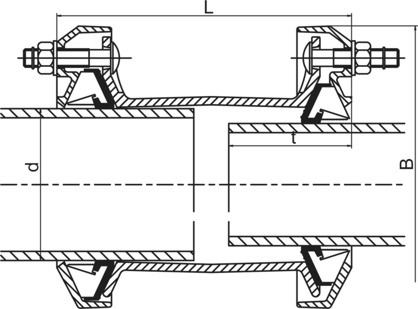 Kupplung zugfest U-Stück DN 125 Spannbereich 132,2-160,2mm 670 109 - Friagrip-Kupplungen