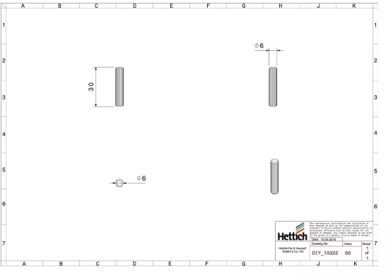 Hettich Holzdübel Buche, 6 x 30mm, à 50 Stk - Diverse Möbelbeschläge und Zubehör