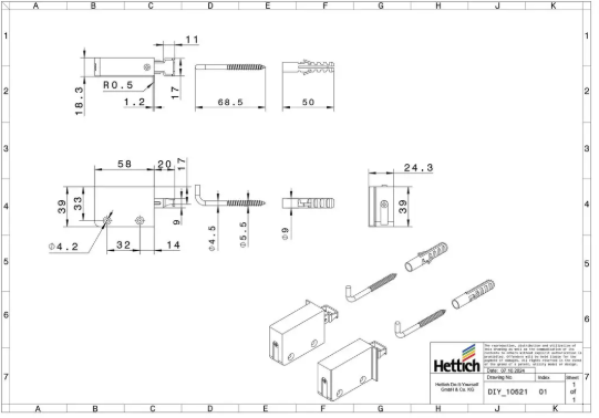 Hettich Schrankaufhängung Beschlag Kunststoff weiss, Traglast 70kg/Paar, à 2 Stk - Diverse Möbelbeschläge und Zubehör
