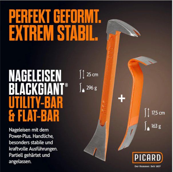 PICARD Nageleisen BlackGiant® Twin Set 1x Flat-Bar 175 mm +1 x Utility-Bar 250 mm - Spenglerwerkzeuge
