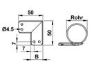Eck-Auflageblech schmale Ausführung L L Ø42.4  mm L= 50/50mm , S235JR - INOXTECH-Handlauf-/Geländer-System