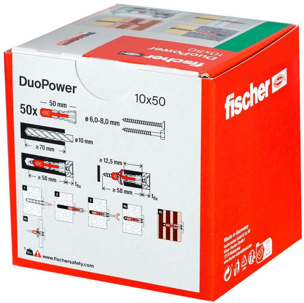 FISCHER Universaldübel Duopower Ø10mm , L=50mm, grau/rot - Fischer Befestigung
