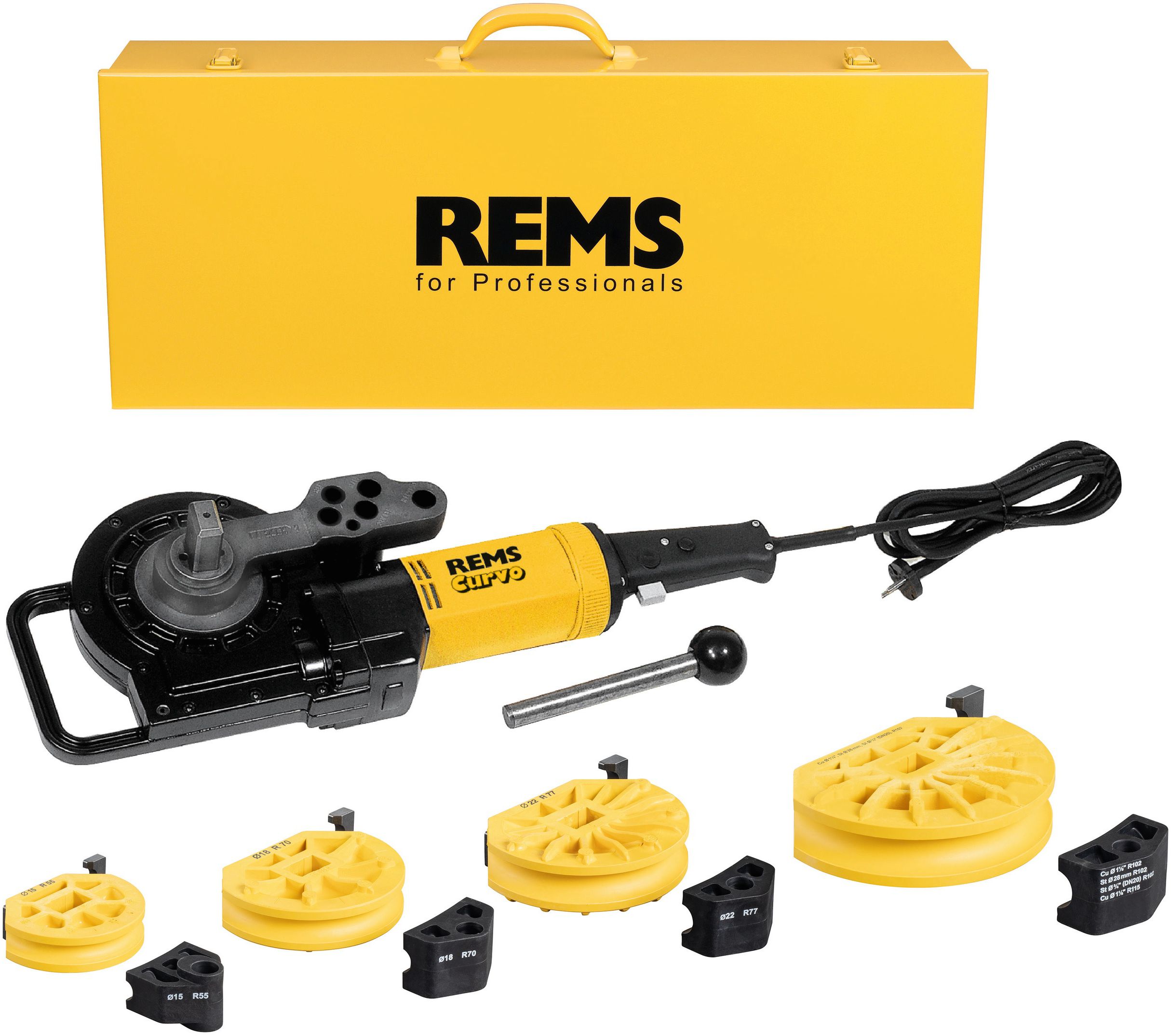 REMS Elektrischer-Rohrbieger, Curvo Set 580036 RSEV, Ø 15-18-22-28 mm, bis 180° - Sanitärwerkzeuge