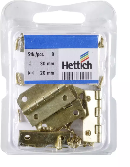 Hettich Scharnier vermessingt, 30 x 20 x 1mm, à 8 Stk - Diverse Möbelbeschläge und Zubehör
