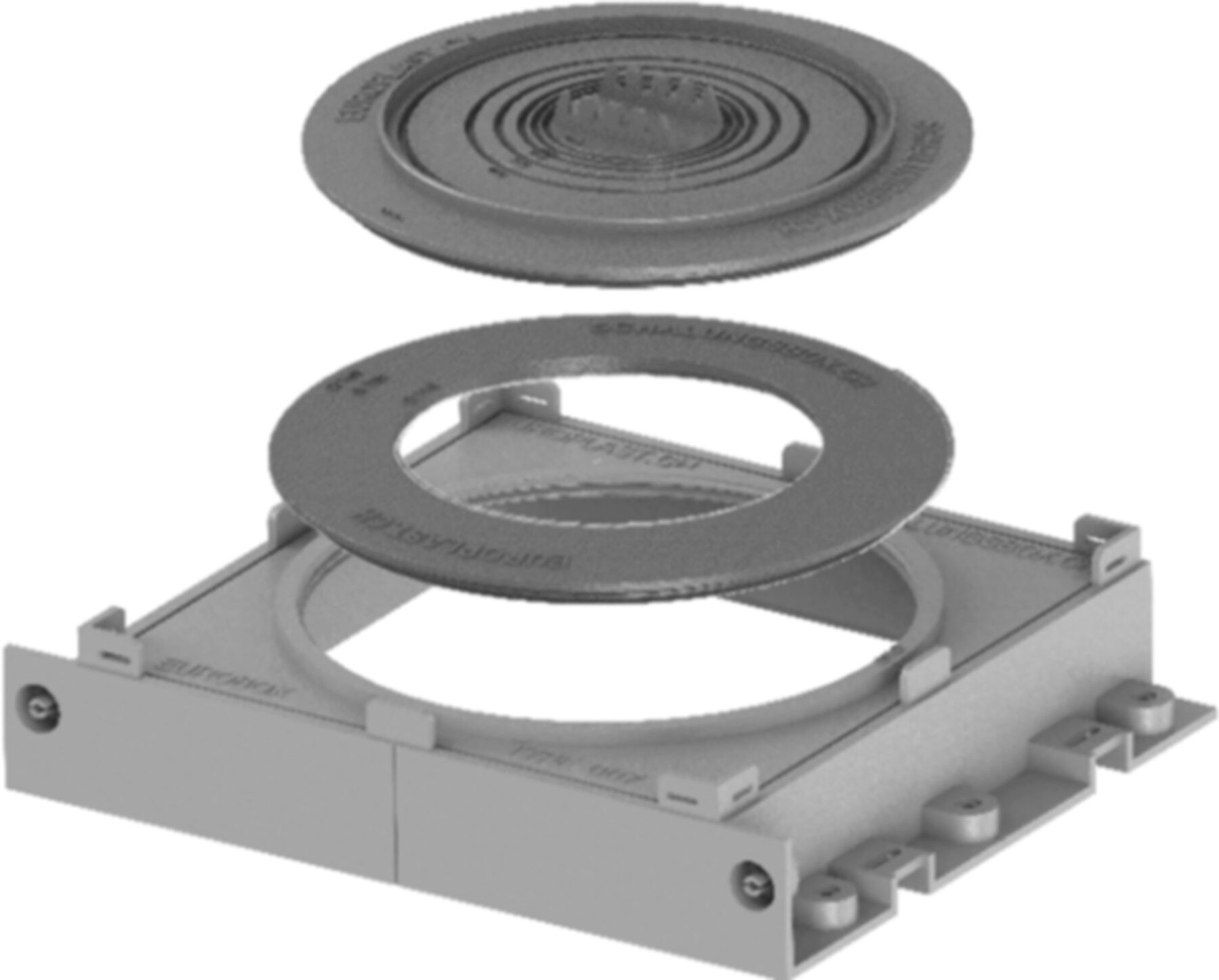 Eurobox Typ EB007 245x205x55mm Anschlussrohr 50-160mm, mit zwei Ringen, stapelbar - Einlegehilfen