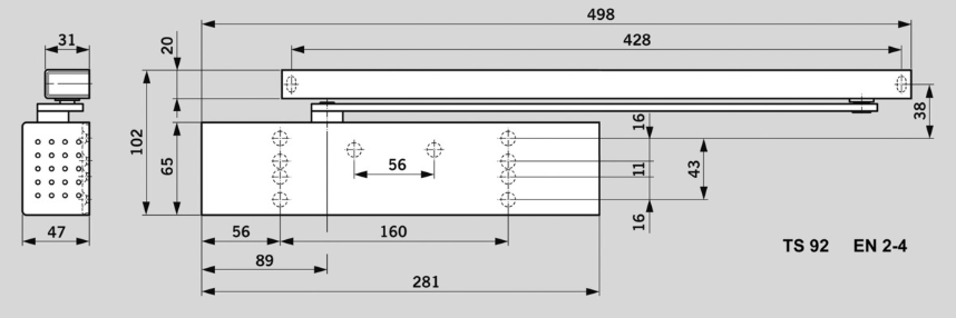 Türschliesser DORMA TS 92 B Contur, EN 1-4, silber silberfarbig ohne Gleitschiene 42020101 66.040.61 - Türöffner, Türschliesser, Türfeststeller