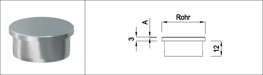 Rohrkappe Vollmaterial gerade m. Fase 25.0 x 1.0 mm geschliffen 1.4301 - INOXTECH-Handlauf-/Geländer-System