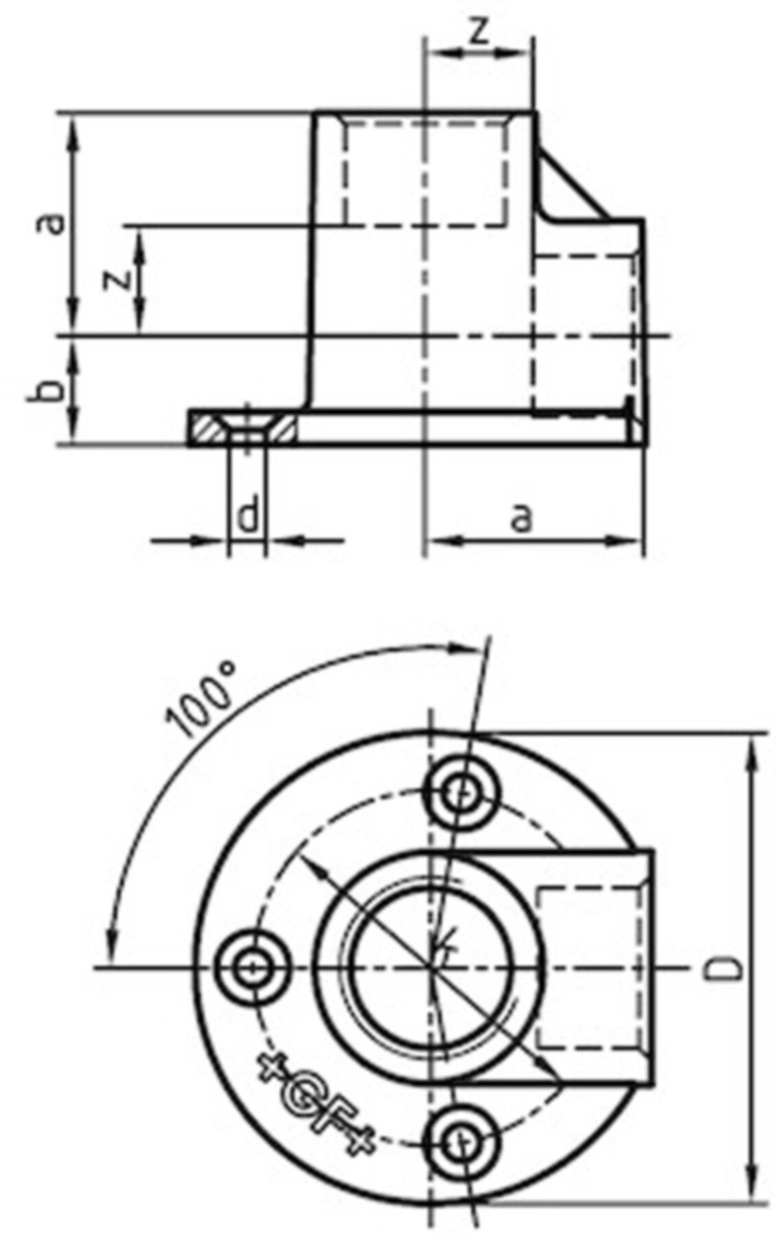 Deckenwinkel 471 V 1/2" 770 471 204 - GF verz. Tempergussfittings