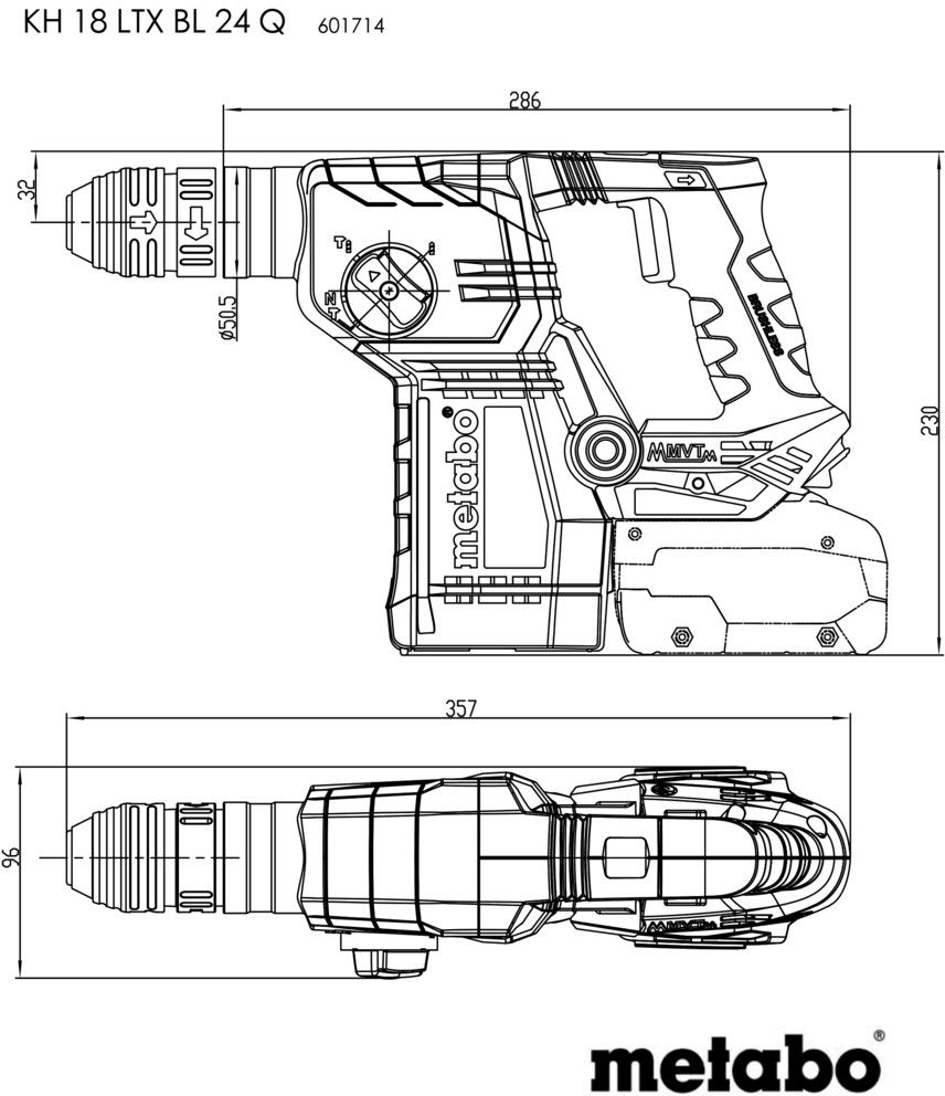 Akku-Kombihammer KH 18 LTX BL 24 Q 18V, 2.2 J , max Ø24mm , solo in metaBOX - Metabo Elektrowerkzeuge