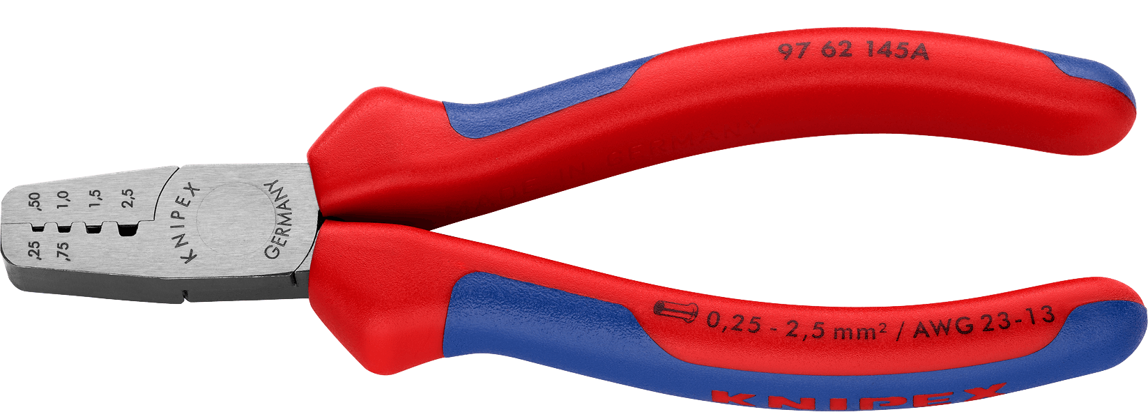 KNIPEX Crimpzange Trapez-Crimp 9762, L=145mm, 0.25-2.5mm² - Zangen, Schneiden