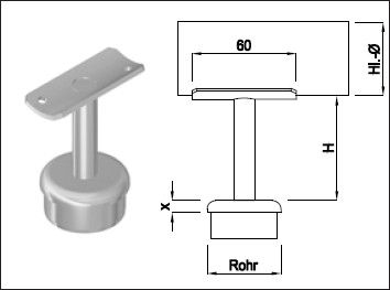 Steckkonsole fest mit gerader Rohrkappe Pfos 33.7mm,HL33.7mm,TH150mm,geschl. - INOXTECH-Handlauf-/Geländer-System