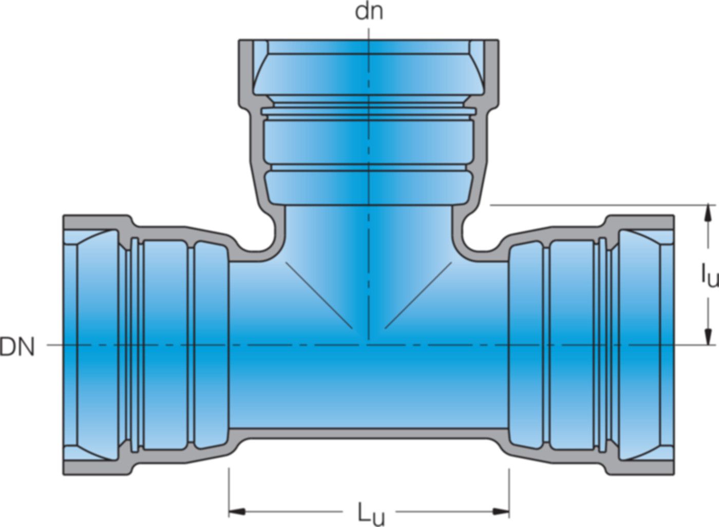 3-Muffen-T-Stück MMB System BLS DN 100/80 - Frischhut Steckmuffenformstücke