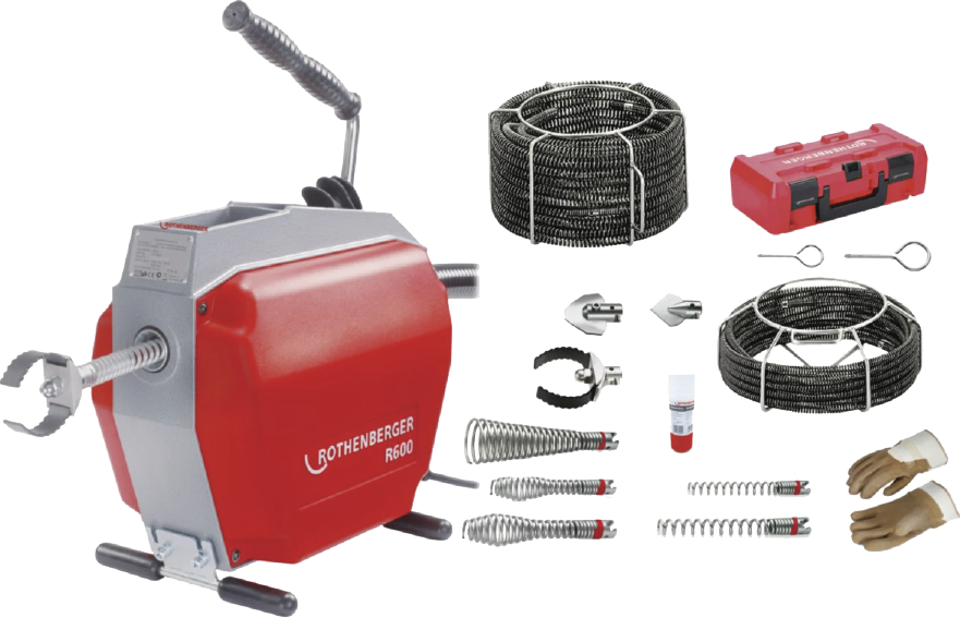 ROTHENBERGER R600 VarioClean + Spiral/Wz.Set 230V, für Ø 20-150mm mit Führungsschlauch - Sanitärwerkzeuge