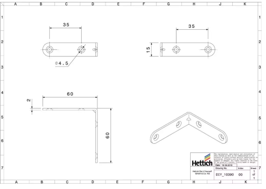 Hettich Stuhlwinkel verzinkt, 15 x 60 x 60mm - Diverse Möbelbeschläge und Zubehör