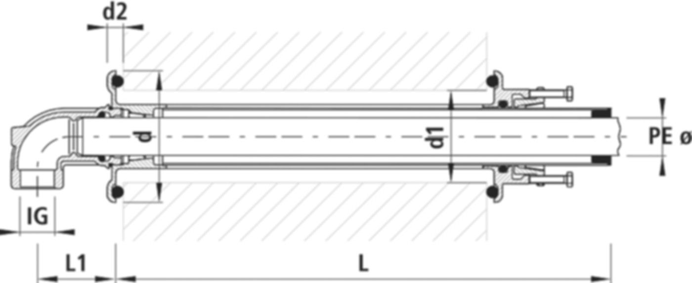 PE-Schnellbau-Mauerdurchführung 6831 mit Winkel d 40mm - 1 1/4" - Hawle Steckfittinge