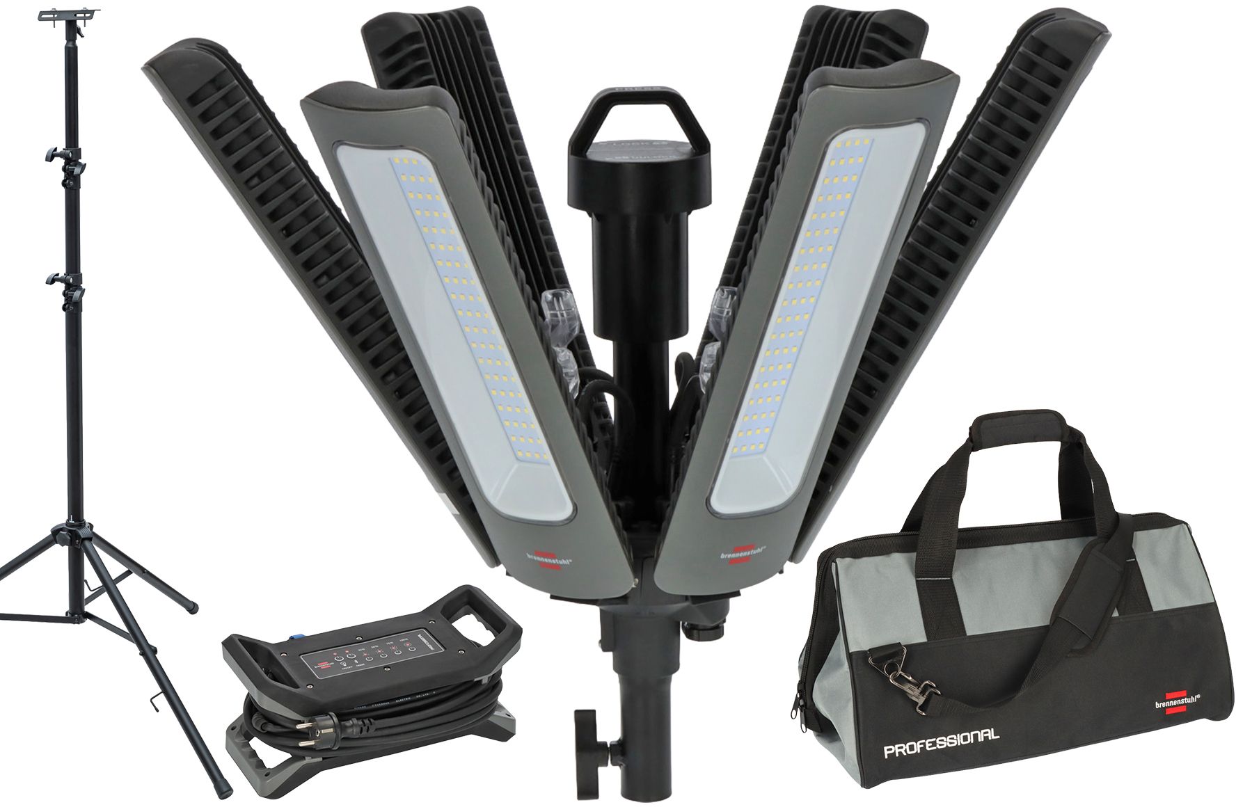 BRENNENSTUHL Set 2 "Rondo" 360° LED-Baustrahler IP65, 275W, 40'500lm, 6500K, 230V, Stativ+Tassche - Elektrozubehör