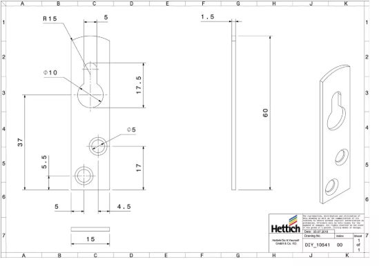 Hettich Universalaufhänger verzinkt, 60 x 15mm, à 4 Stk - Diverse Möbelbeschläge und Zubehör