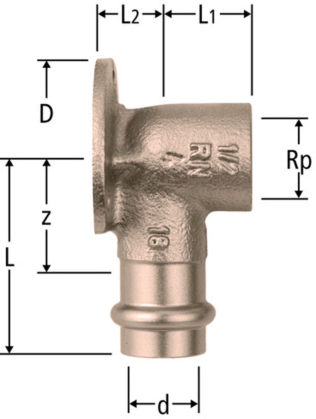 Flanschwinkel 22 x 3/4" 81050.25 - Nussbaum-Optipress-Rotguss-Fittings