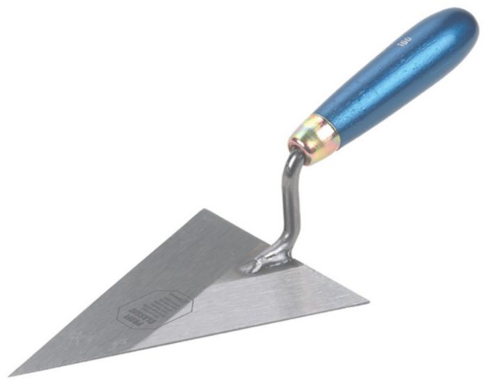 Spitzkelle, Blatt gehärtet L= 140mm, mit blauem Holzheft - Bauwerkzeuge