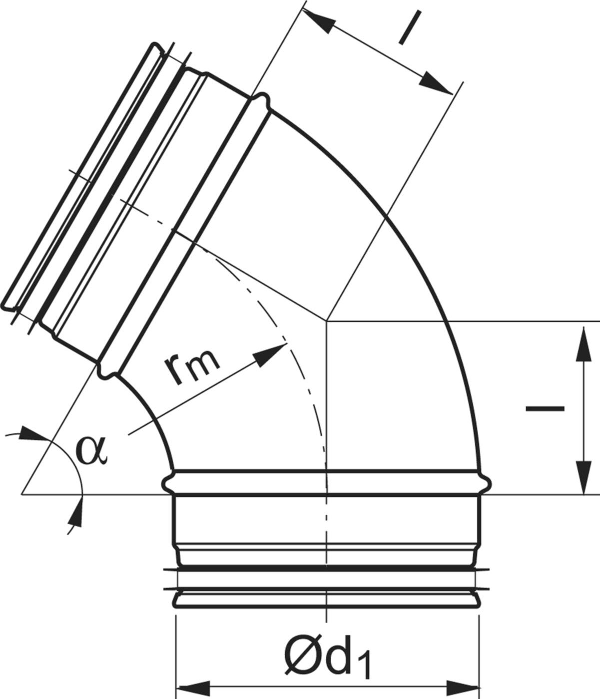 Bogen gepresst 60° 250mm BU-V - Spiralfalzrohre und Zubehör System Safe