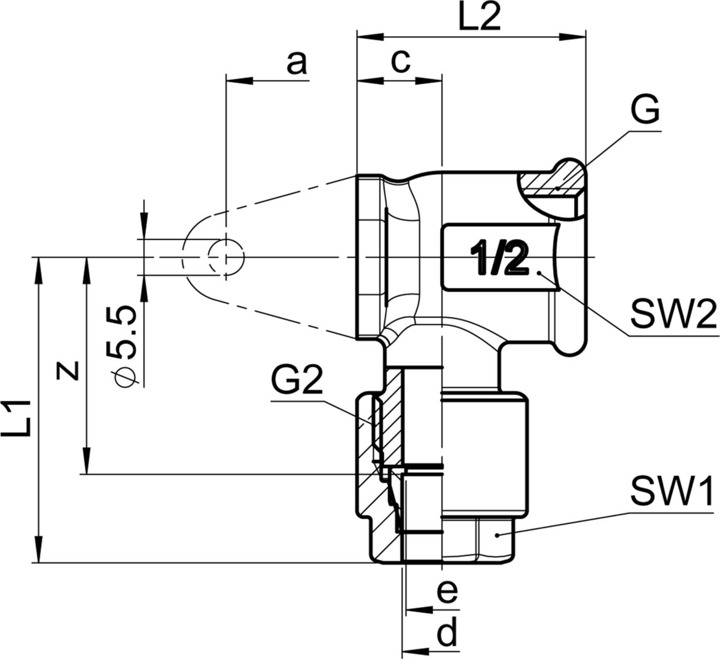 Winkel mit Flansch SO 02321 15- 3/4" - Serto-Programm M/G