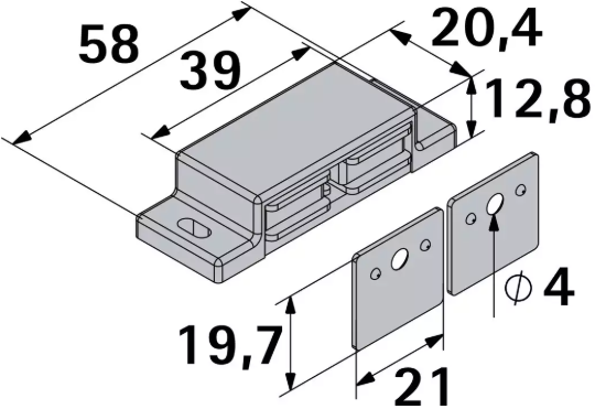 Hettich Magnetschnäpper weiss, 21 x 14mm, Haltekraft 3kg, à 2 Stk - Diverse Möbelbeschläge und Zubehör