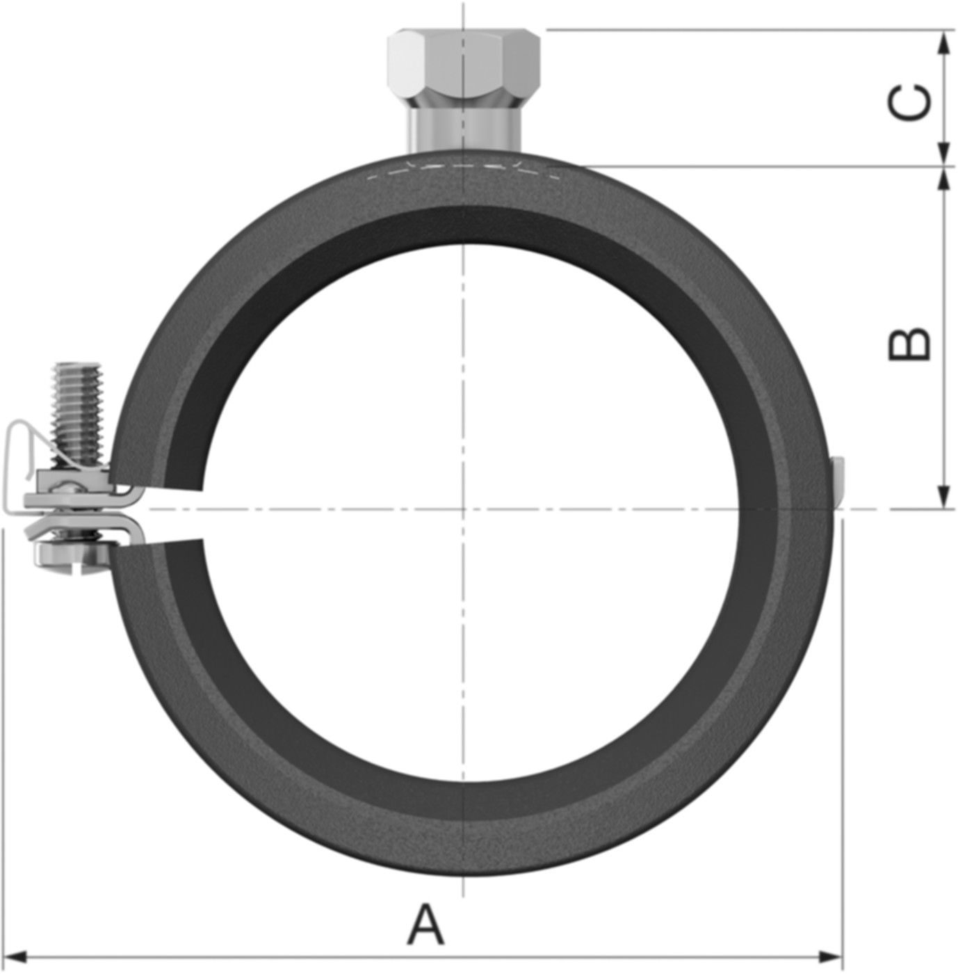 BSA mit Gummi und Muffe M8/10 39309 50 - 54 mm - Flamco-Rohrschellen