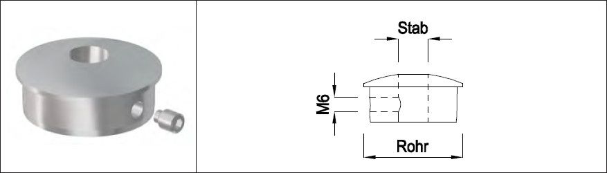 Rohrk Vollmaterial halbru Q-geb M6 Rohr 33.7/ 12 mm geschl. 1.4301 - INOXTECH-Handlauf-/Geländer-System