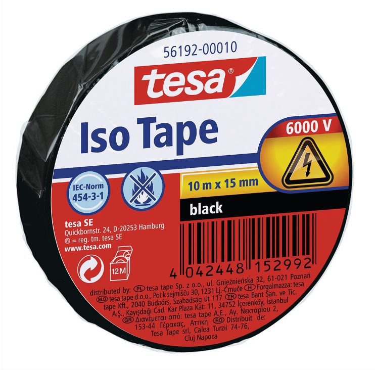 TESA Isolierband Schwarz, B= 15mm, L= 10m, 56192-00010 - Kleben