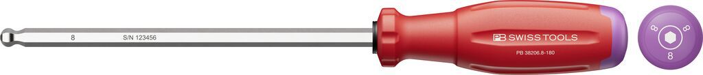 PB Kugelkopf-Stiftschlüssel, SwissGrip Evo PB 38206 , Gr. 8 , L=180mm , für M16 - Schraubenzieher