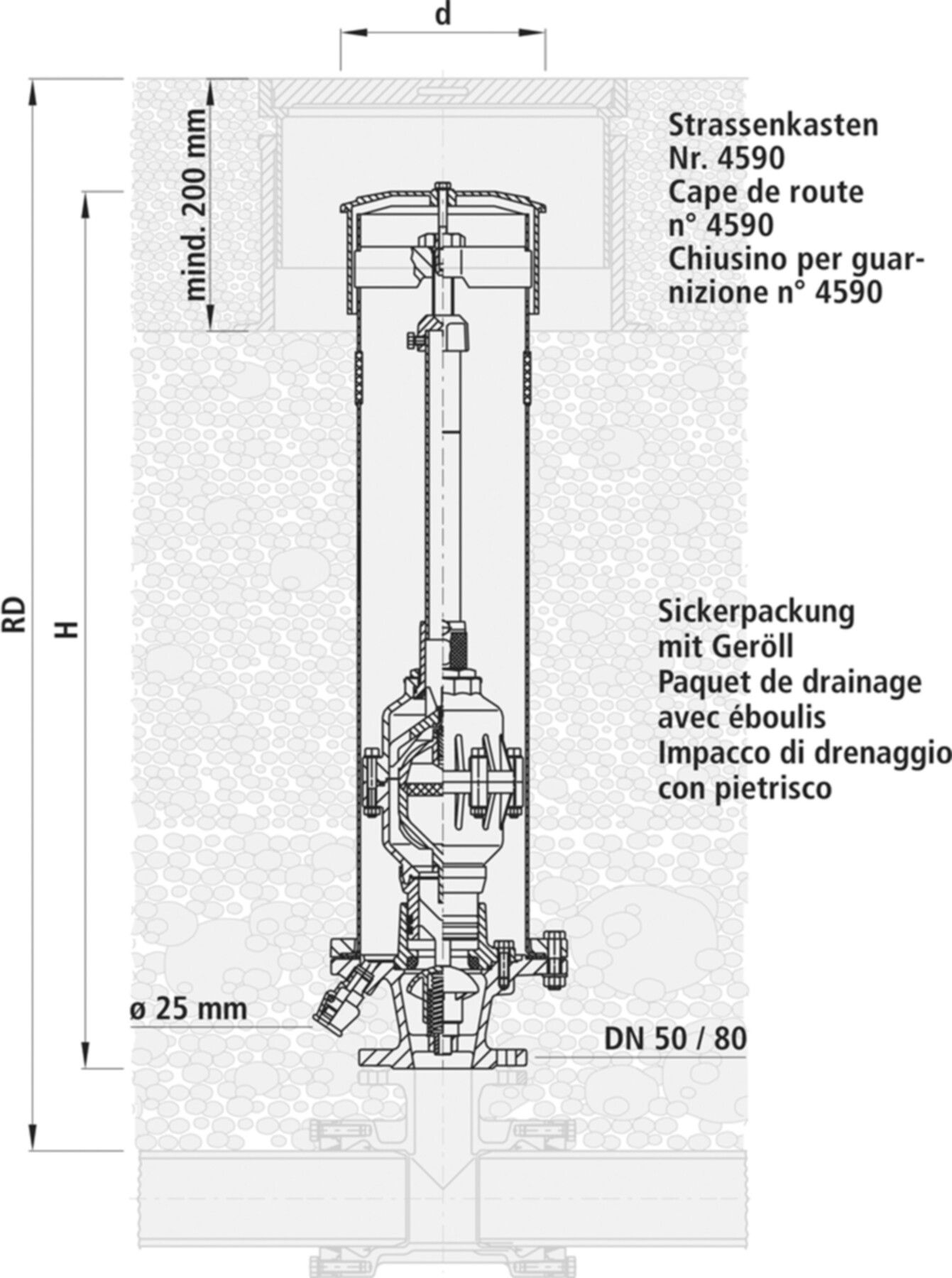 Selbsttätige Be-Entlüftungsgarnitur 9920 Höhe = 1055mm, Flansch DN 50 PN 10/16 - Hawle Armaturen