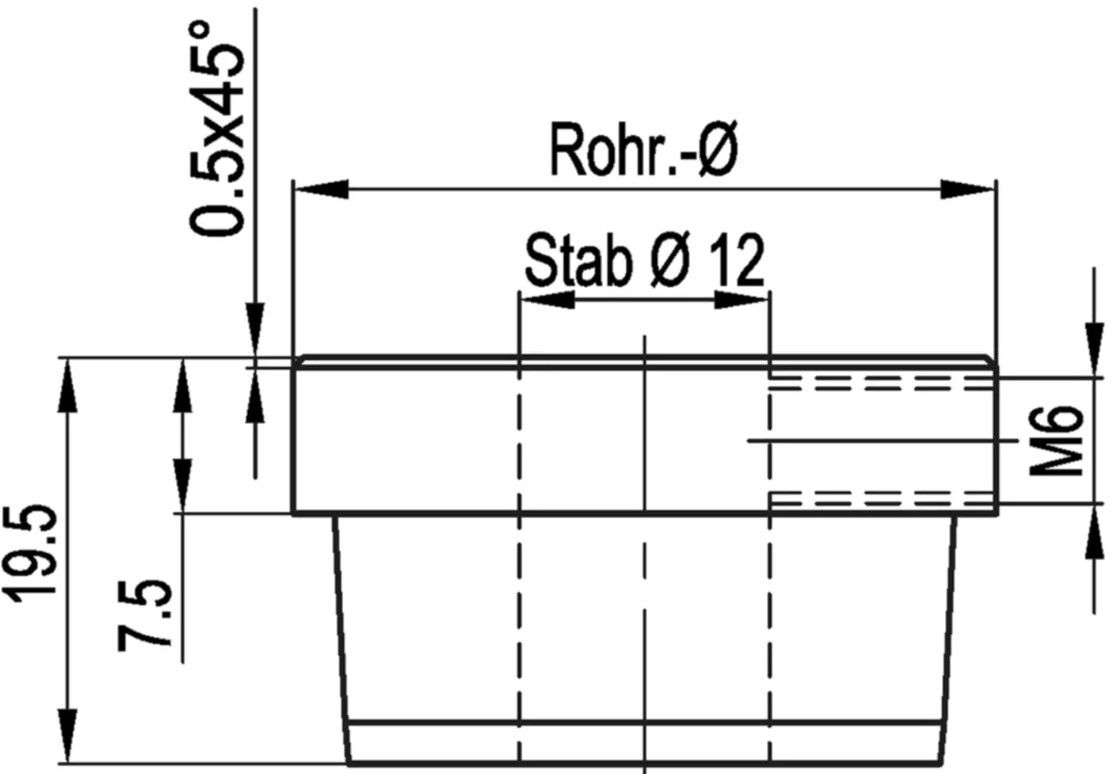 Rohrk Vollmat gerad m. Fase und sichtb Q-geb M6 33.7 mm geschl. 1.4301 - INOXTECH-Handlauf-/Geländer-System