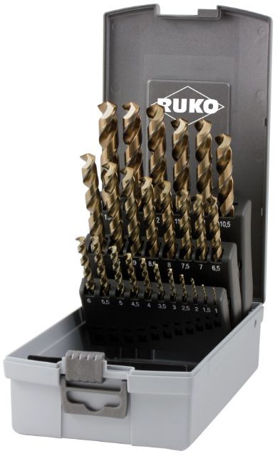 Ruko Spiralbohrer-Satz DIN 338, 25-tlg. Ø1.0-13.0 x 0.5mm, 135°, HSSE-Co5, ABS Box - Bohren