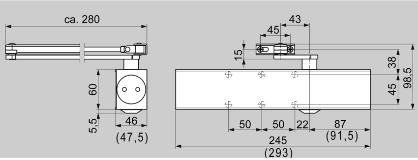Dormakaba Türschliesser TS 83 silber, bis Türbreite 1400mm - Türöffner, Türschliesser, Türfeststeller