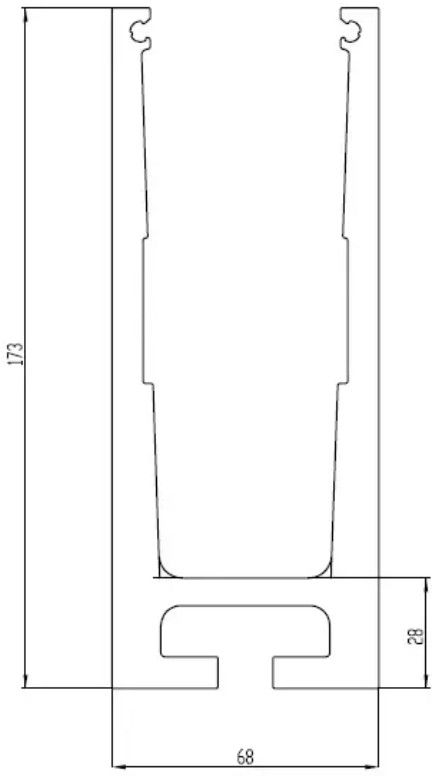 Alu U-Profil Ganzglasgeländer Basic mit Nutenstein 173x68mm , Kanal für Nutensteine L=7000mm - INOXTECH-Handlauf-/Geländer-System